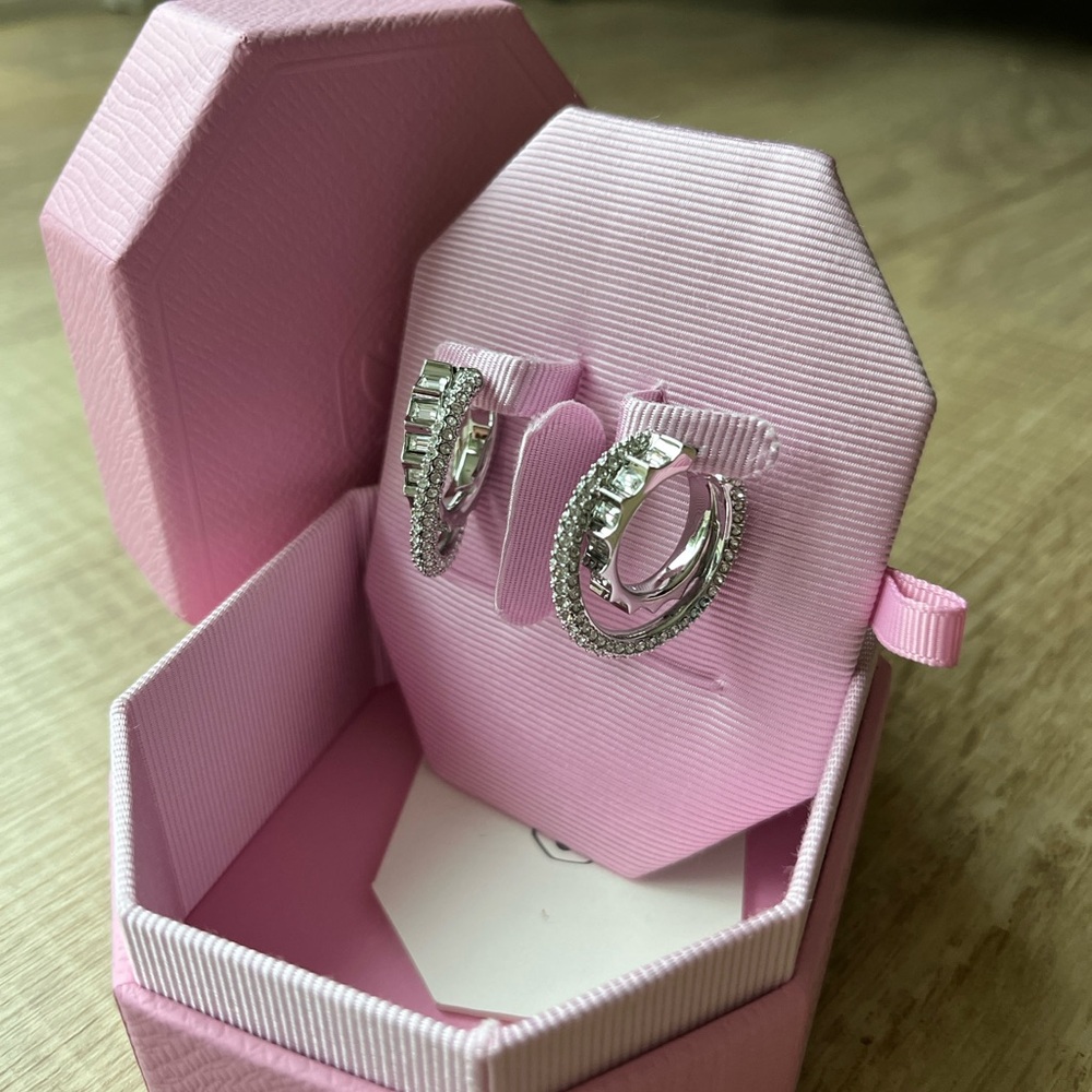 Swarovski Silver Crystal-Set Hoop Earrings